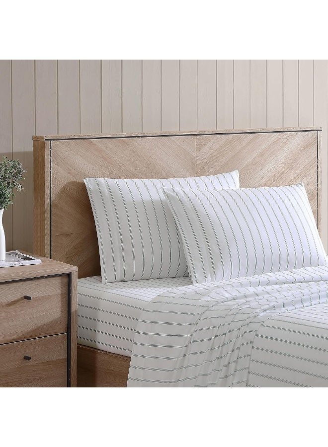Stone Cottage - King Sheets, Cotton Percale Bedding Set, Crisp & Cool Home Decor (Trenton Stripe Green, 4 pcs, King) - Image 2