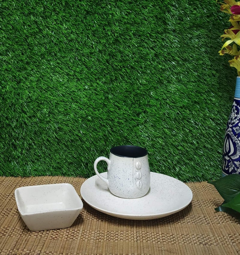 Caffeine Ceramic Handmade White Dotted Breakfast Set (Set of 3) - Image 2