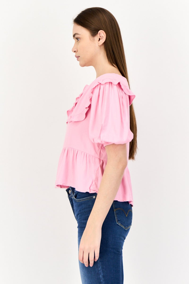 ONLY بلوزة نسائية بأكمام قصيرة وياقة بيتر بان، وردية - Image 2