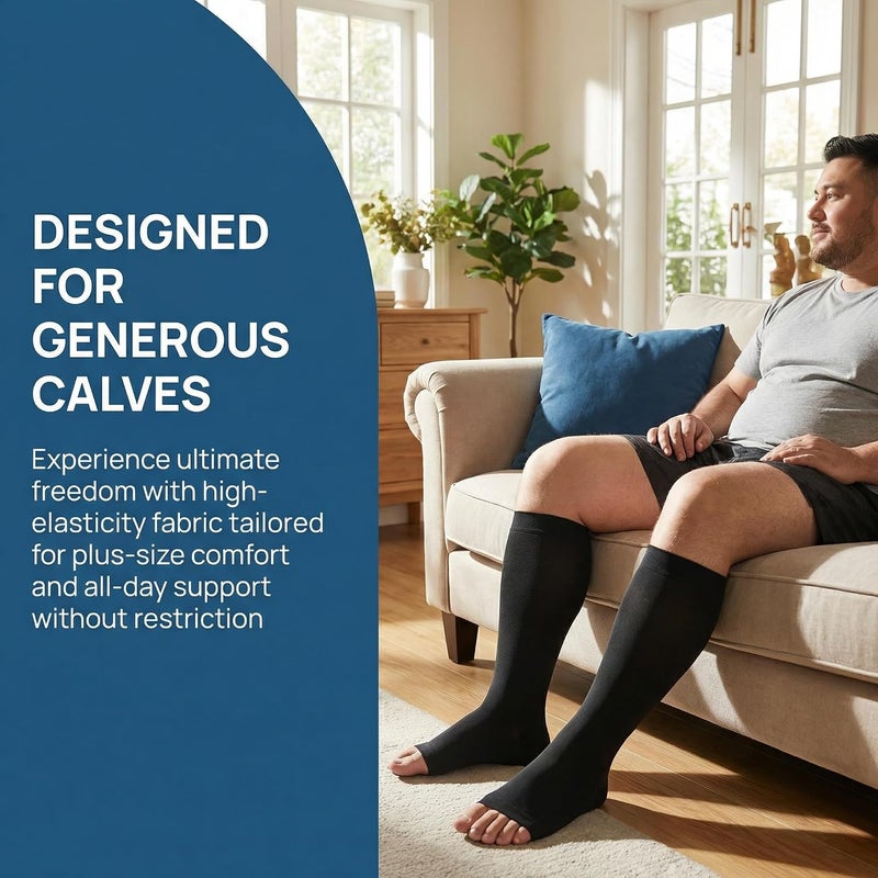 KEKING Extra Wide Calf Compression Socks for Men & Women, 20-30 mmHg Medical Compression Stockings Open Toe - Plus Size - Image 5