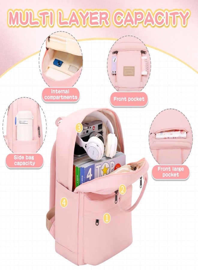 GAXOS Cute Backpack for School Aesthetic Backpack Purse for Women Girls White Book Bag Korea Style Bookbag, Pink - Image 3