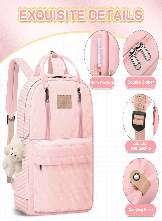GAXOS Cute Backpack for School Aesthetic Backpack Purse for Women Girls White Book Bag Korea Style Bookbag, Pink - Image 4