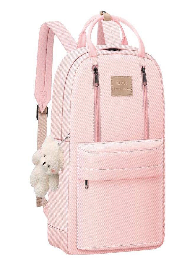 GAXOS Cute Backpack for School Aesthetic Backpack Purse for Women Girls White Book Bag Korea Style Bookbag, Pink - Image 1