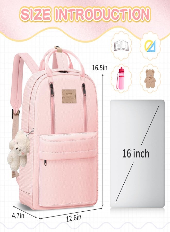 GAXOS Cute Backpack for School Aesthetic Backpack Purse for Women Girls White Book Bag Korea Style Bookbag, Pink - Image 2
