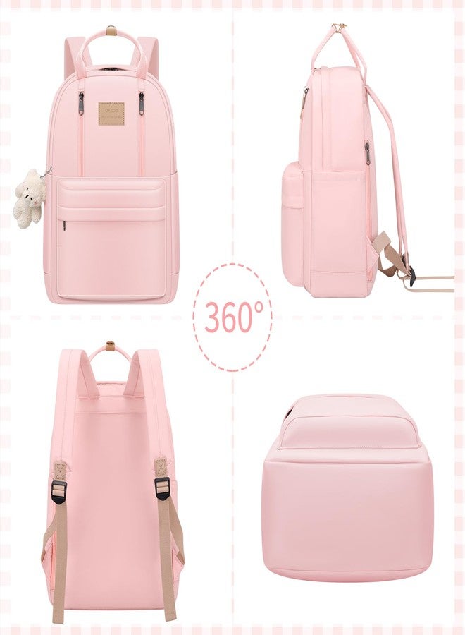 GAXOS Cute Backpack for School Aesthetic Backpack Purse for Women Girls White Book Bag Korea Style Bookbag, Pink - Image 5