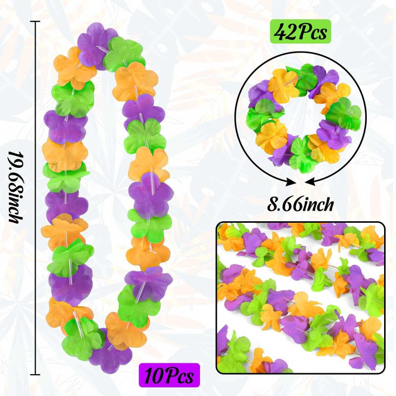 Moon Boat 52PCS Mardi Gras Leis Hawaiian Throws Decorations: Flower Necklaces Headbands Bulk for Parade Party Favors Supplies - Image 3
