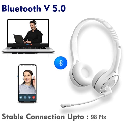 BigPassport Bluetooth Wireless Over-Ear Headset with Mic | Headphones for Skype, Zoom, Online Meetings, Call Center, Office, PC, Laptop – Noise Cancelling – Pro-Air_Bp30 (White) - Image 2