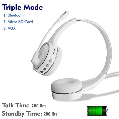 BigPassport Bluetooth Wireless Over-Ear Headset with Mic | Headphones for Skype, Zoom, Online Meetings, Call Center, Office, PC, Laptop – Noise Cancelling – Pro-Air_Bp30 (White) - Image 3