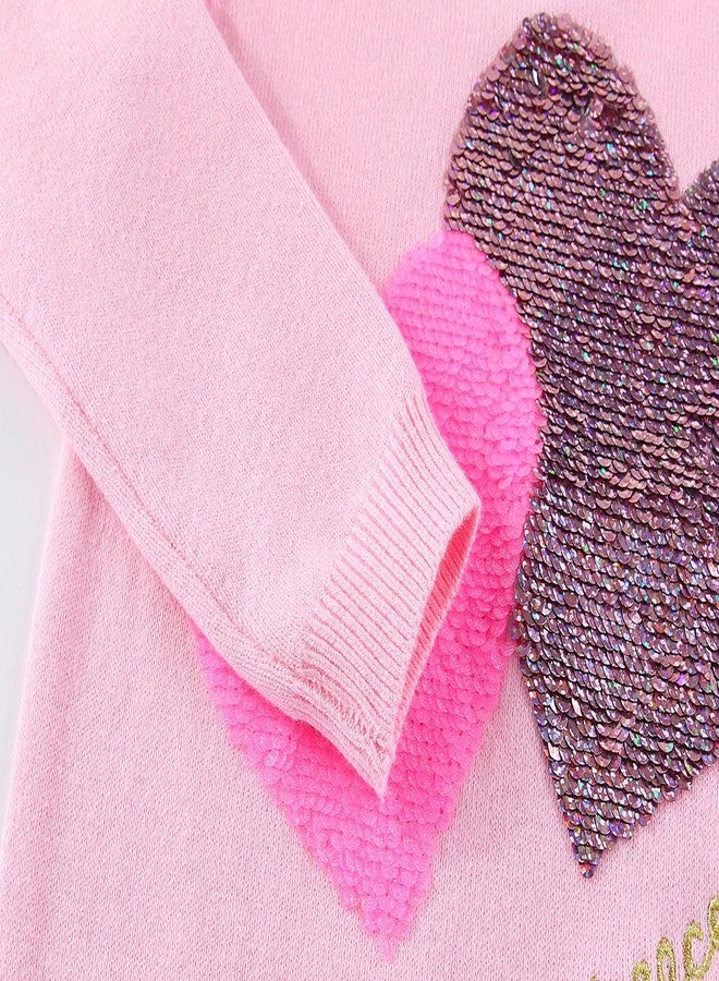 Peacolate 3M-7T Spring Autumn Toddler Little Girl Knitwear Flip Sequins Heart Sweater(Pink,5Years) - Image 4