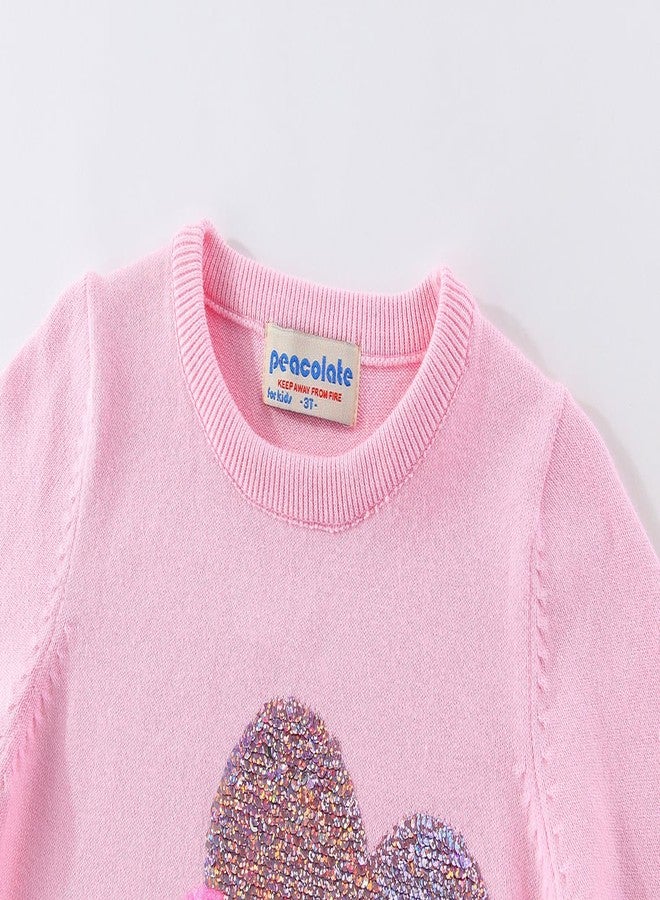 Peacolate 3M-7T Spring Autumn Toddler Little Girl Knitwear Flip Sequins Heart Sweater(Pink,5Years) - Image 3