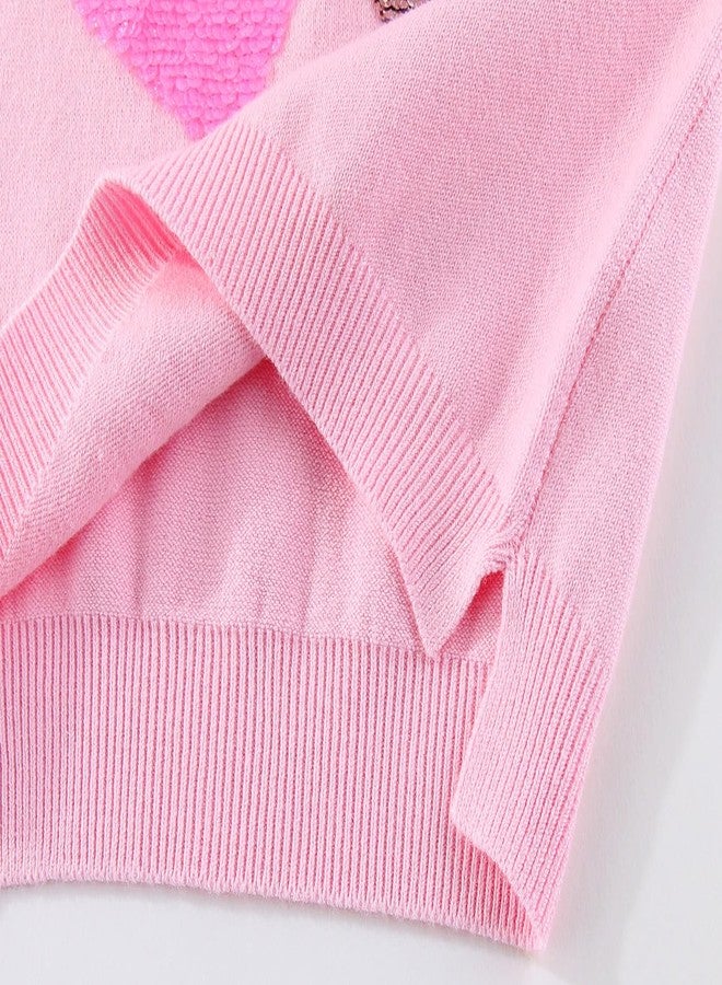 Peacolate 3M-7T Spring Autumn Toddler Little Girl Knitwear Flip Sequins Heart Sweater(Pink,5Years) - Image 5