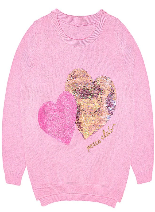 Peacolate 3M-7T Spring Autumn Toddler Little Girl Knitwear Flip Sequins Heart Sweater(Pink,5Years) - Image 1