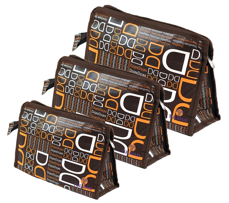 TULMAN Polyester Travel Cosmetic Pouch(Set of 3 Dojes Brown)-Multipurpose Organizer for Makeup,Jewelry,Toiletries & Accessories Organizer Synthetic Material-Compact & Lightweight-Unisex for Unisex - Image 1