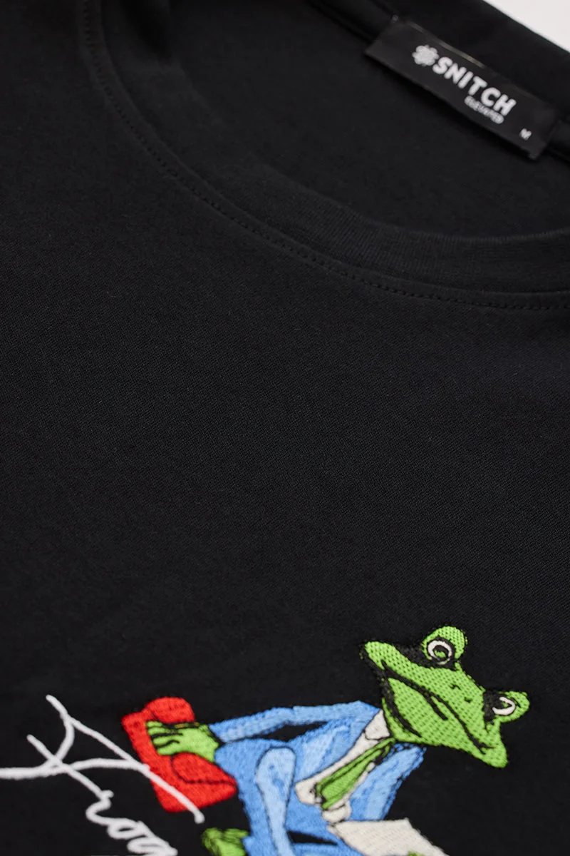 SNITCH Frogterview Black Oversized Fit T-Shirt