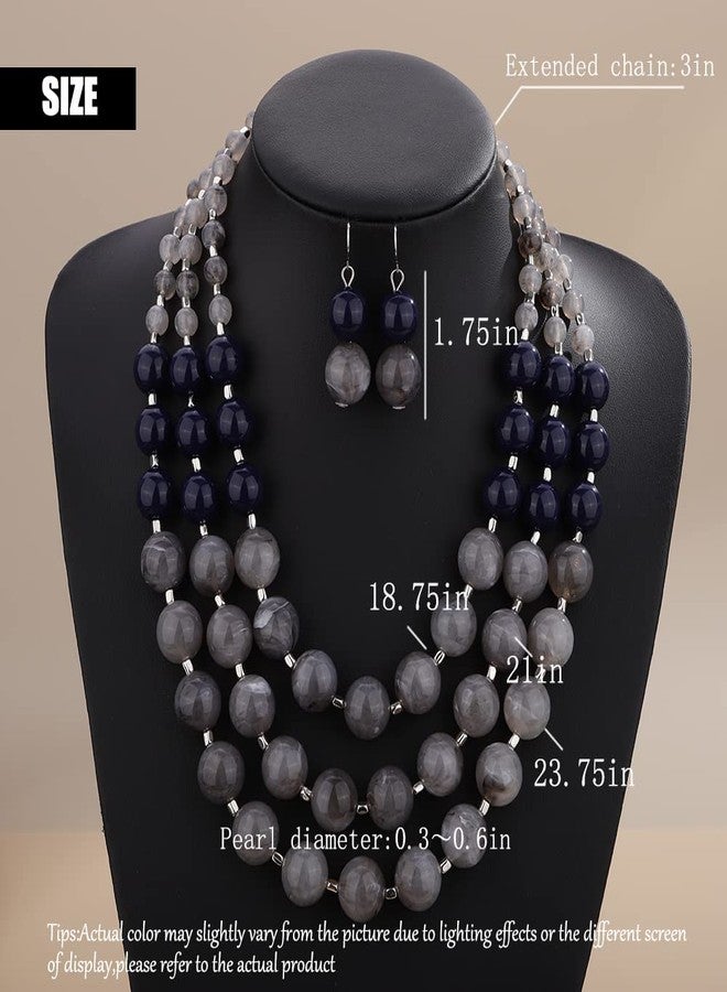 ايميميير طقم عقد وأقراط من Aimimier مكون من 3 طبقات مزين بخرز كريستالي سميك، عقد مميز بكرات دائرية مضفرة للنساء (رمادي) - Image 4