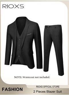 RIOXS Men's 2 Pieces Formal Suit, Elegant Solid Black Suits, One Button Blazer Suit, Slim Fit Blazer Jacket And Long Blazer Pants, Business Blazer Pants Set For Office Wedding Prom Dinner  - Image 2