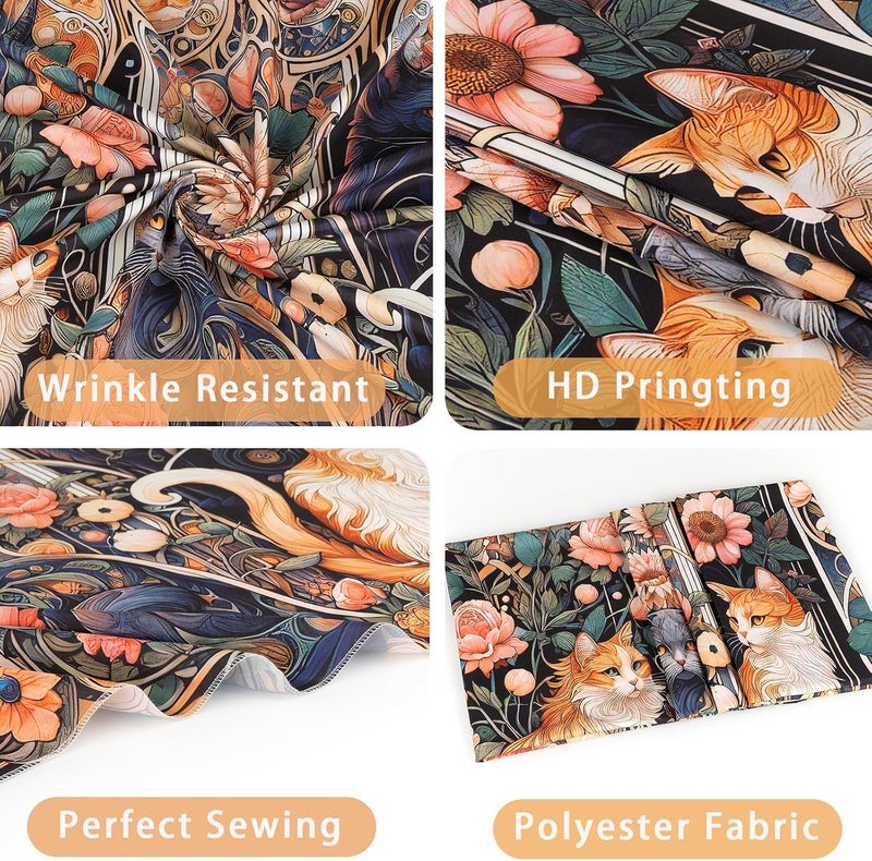 Apdidl Practical build Boho Floral Cute Wall Tapestry for Bedroom, Vintage Flower Cat Wall Hanging, Bohemian Style Orange and Black Cats Funny Tapestries, Animal Painting Art Poster for Girls Room Dorm Beach Decor Simple multi-feature universal build - Image 5