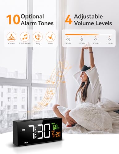Netzu Alarm Clocks for Bedrooms, Digital Clock with Date Temperature and Weekday, Manual DST, Snooze, 2 Alarms, 4 Volumes for Living Room Home Bedside Desk (Black) - Image 2