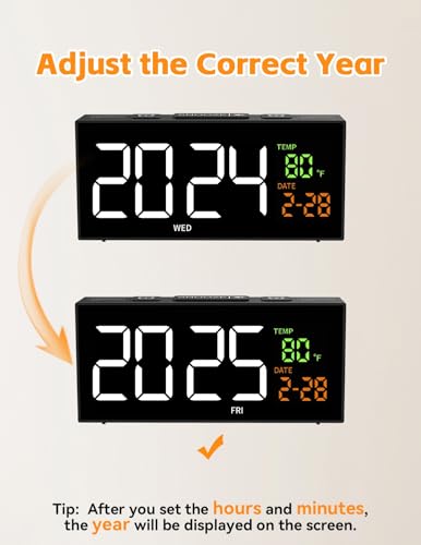Netzu Alarm Clocks for Bedrooms, Digital Clock with Date Temperature and Weekday, Manual DST, Snooze, 2 Alarms, 4 Volumes for Living Room Home Bedside Desk (Black) - Image 3