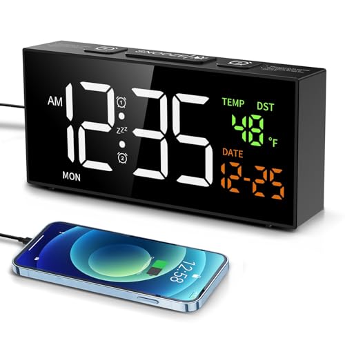 Netzu Alarm Clocks for Bedrooms, Digital Clock with Date Temperature and Weekday, Manual DST, Snooze, 2 Alarms, 4 Volumes for Living Room Home Bedside Desk (Black) - Image 1