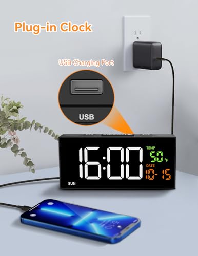 Netzu Alarm Clocks for Bedrooms, Digital Clock with Date Temperature and Weekday, Manual DST, Snooze, 2 Alarms, 4 Volumes for Living Room Home Bedside Desk (Black) - Image 4