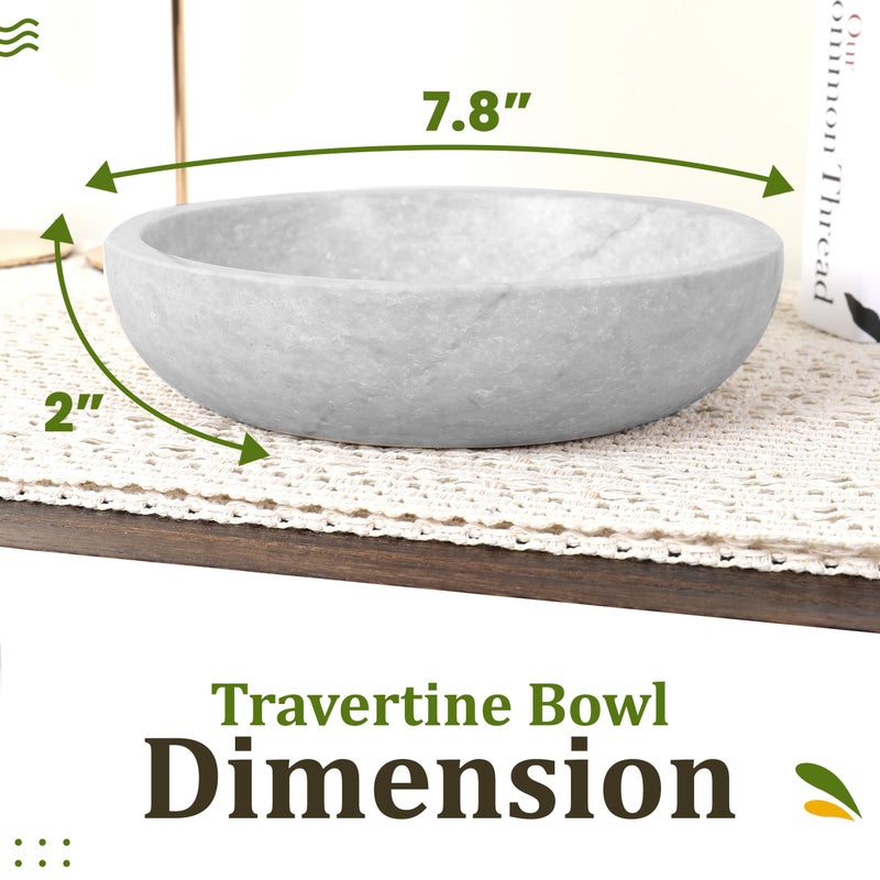 FNTSTICGOODS Travertine Decorative Bowl - 7.8â€ Diameter & 2â€ Height - Key Bowl for Entryway Table - Organic Modern Centerpiece - White/Gray - Image 2