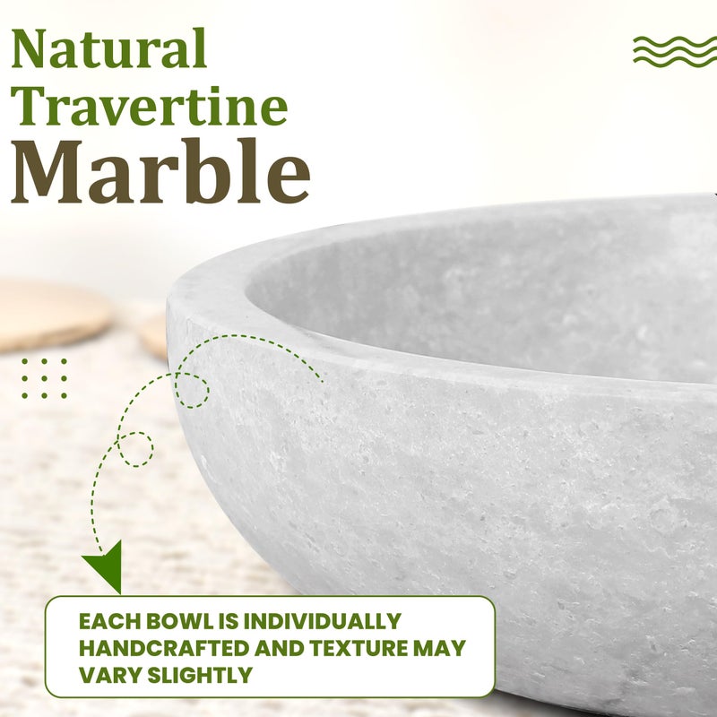 FNTSTICGOODS Travertine Decorative Bowl - 7.8â€ Diameter & 2â€ Height - Key Bowl for Entryway Table - Organic Modern Centerpiece - White/Gray - Image 4