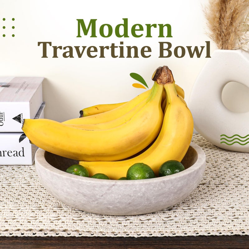 FNTSTICGOODS Travertine Decorative Bowl - 7.8â€ Diameter & 2â€ Height - Key Bowl for Entryway Table - Organic Modern Centerpiece - White/Gray - Image 5