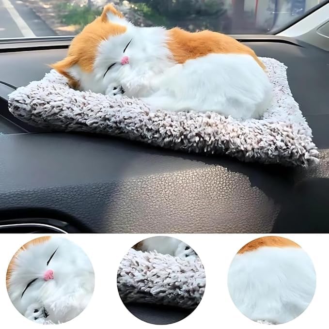 RPC99 Plastic Sleeping Cat Design Showpiece | Home Decor |Gift For Kids Car Dashboard Accessories 130G | 14Cm X 19Cm X 5Cm (Brawn) - Image 1