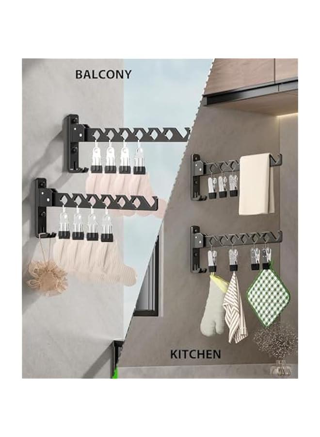 Foldable Wall-Mounted Clothes Drying Rack for Laundry Room, Metal Foldable Indoor Clothes Rack, Black (Black - 2P) - Image 4