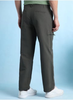 Dennis Lingo Trendy Dark Olive Cargo Trousers for Men featuring a straight fit design with stylish zipper detail on patch pockets, crafted from premium quality nylon with a solid pattern – a must-have for a fashion-forward wardrobe.  - Image 5