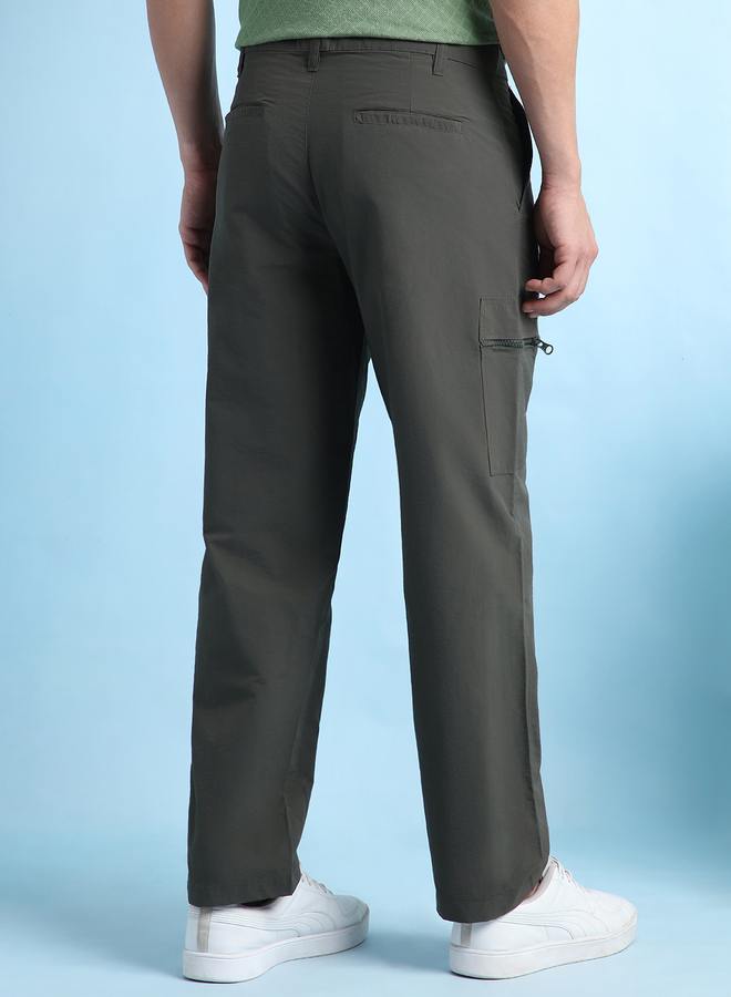 Dennis Lingo Men's Dark Olive Nylon Solid Pattern Cargo Straight Fit Trouser  - Image 5