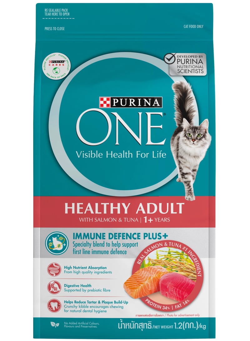 Purina ONE Healthy Adult With Salmon And Tuna Dry Cat Food 1.2 Kg - Image 1