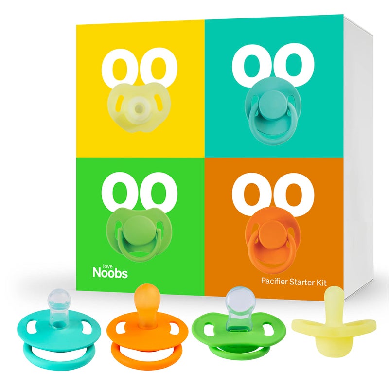Love Noobs Pacifier Starter Kit by LoveNoobs, 4 Pack, Pacifiers 0-6 Months, Baby Starter Kit, Newborn Silicone Dummy, Orthodontic, Teething Soothers, Newborn Gift, Yellow - Image 1
