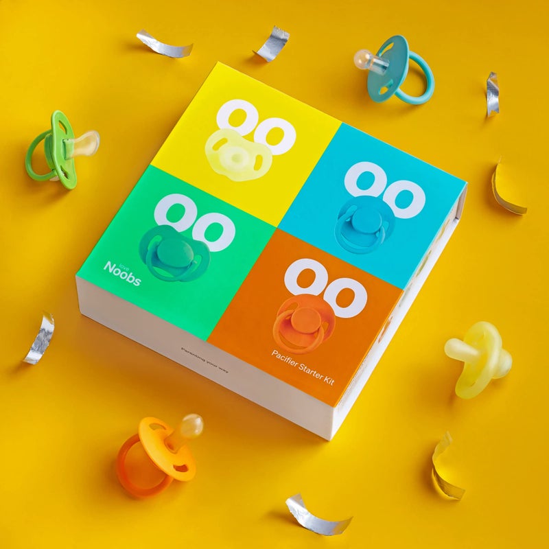 Love Noobs Pacifier Starter Kit by LoveNoobs, 4 Pack, Pacifiers 0-6 Months, Baby Starter Kit, Newborn Silicone Dummy, Orthodontic, Teething Soothers, Newborn Gift, Yellow - Image 5