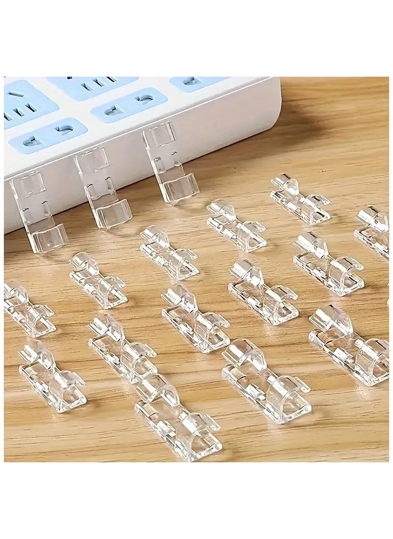 VIUAUAX - 100pcs Adhesive Cable Clips, Adhesive Cable Clamps, Transparent Wire Brackets for Power Line Management, Plastic Cable Cord Organizers Cable Storage Management Clip for Home Office - Image 1