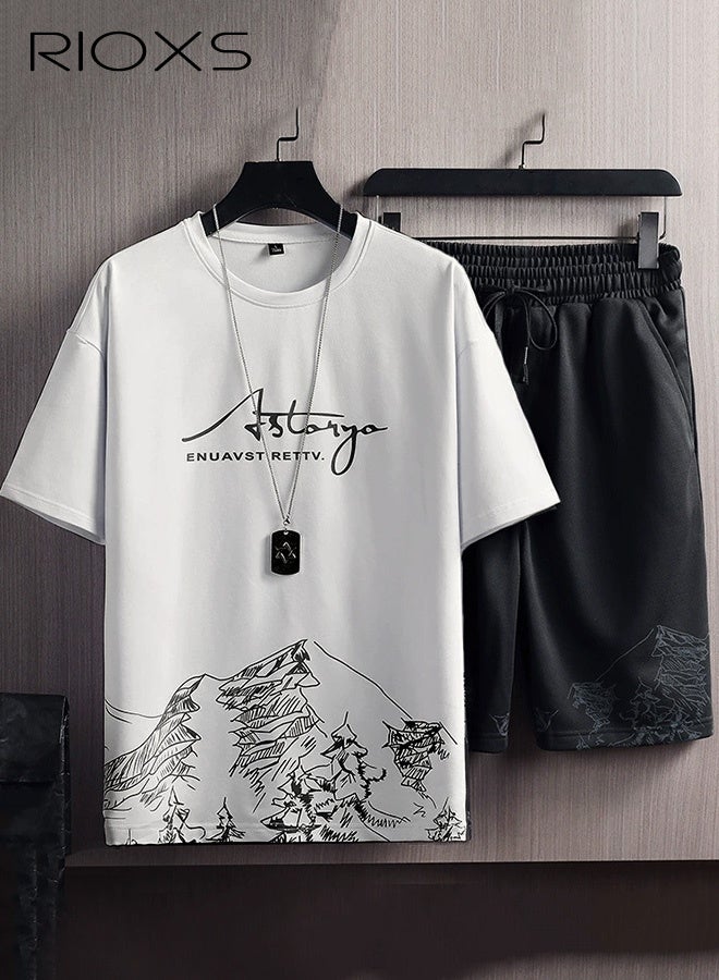 ريوكس هناك 2 من الرجال يرتدون أزياء صيفية، وقمصان للرسومات، وملابس للسروال القصير المرن، وملابس ترفيهية وملابس السراويل القصيرة تلائم تماما احتياجات الشباب اليومية - Image 1