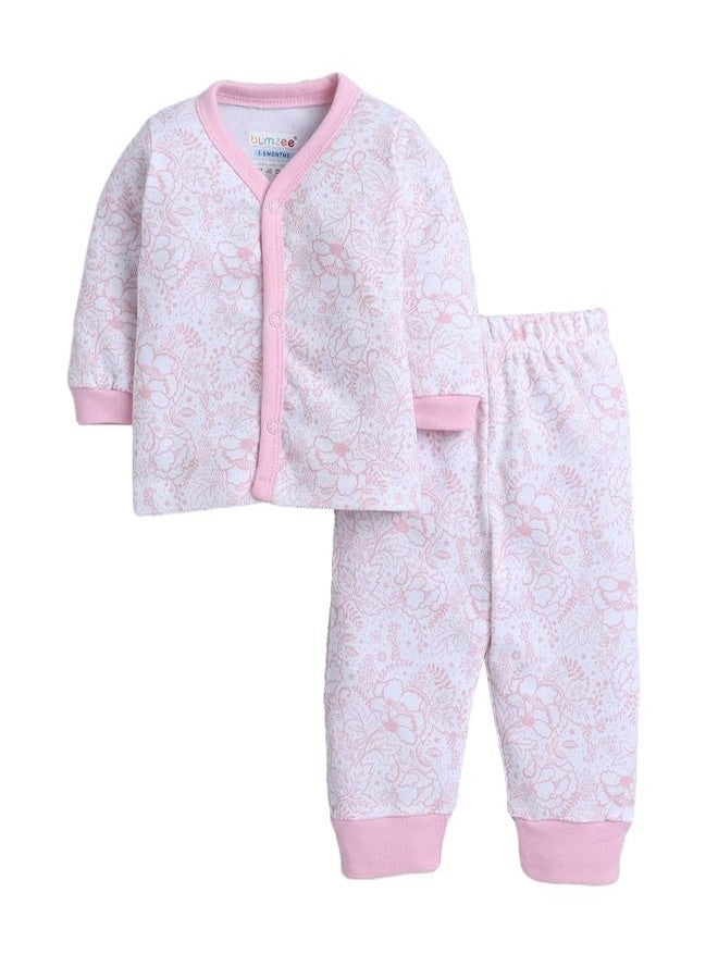 BUMZEE White & Pink Baby Girls Full Sleeves Jabla & Pyjama Set Age - 3-6 Months (Peb10035C-wht) - Image 1