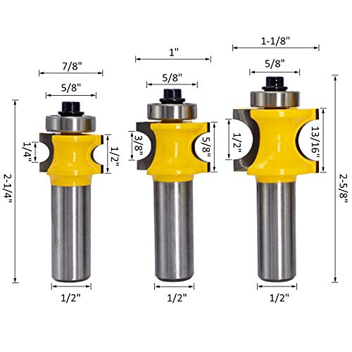 Wolfride Bullnose Router Bit Set, Wolfride 1/2-Inch Shank 5pcs Half Round Router Bits |Diameter 1/4" 3/8" 1/2" 5/8" 3/4" - Image 2