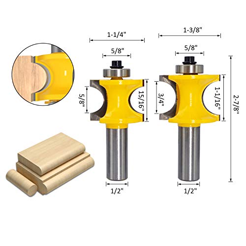 Wolfride Bullnose Router Bit Set, Wolfride 1/2-Inch Shank 5pcs Half Round Router Bits |Diameter 1/4" 3/8" 1/2" 5/8" 3/4" - Image 3