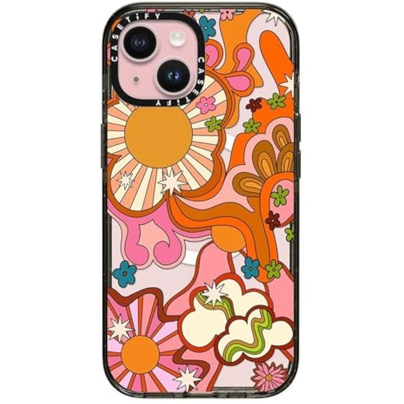 Casetify Impact Case for iPhone 15 【8.2ft 4X Military Grade Drop Protection/Compatible with Magsafe】 - Seventies Psychedelic by Illustrated by Charlie - Clear Black - Image 1