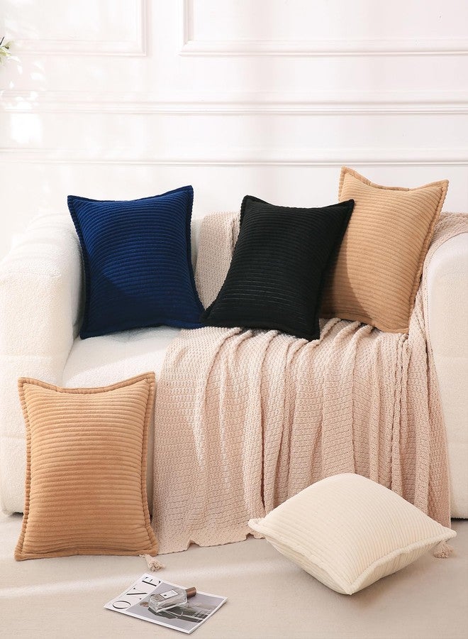 Linecooo Corduroy Black Throw Pillow Covers Set of 2 Striped Boho Decorative with Edge Design,Super Soft Throw Pillow Cushion Covers for Couch Sofa Living Room Solid Square 18×18inch/45cm×45cm - Image 4