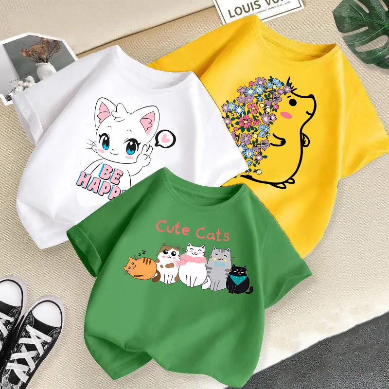 Children's Short-sleeved T-shirt Boys and Girls Summer Casual Top Western Style Cartoon Girl Base-layer Shirt Summer Wear Cross-border Children's Wear - Image 3