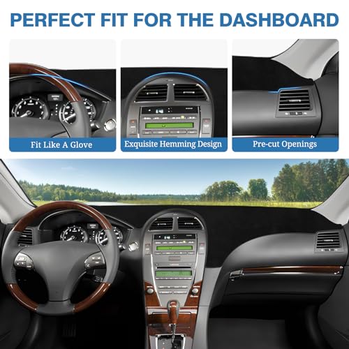 FIILINES Dashboard Cover for Lexus ES ES240 ES350 2007-2012, Lexus ES Accessories Suede Dash Cover Mat Sunshade Anti-Slip Pad Carpet Protector Black - Image 4