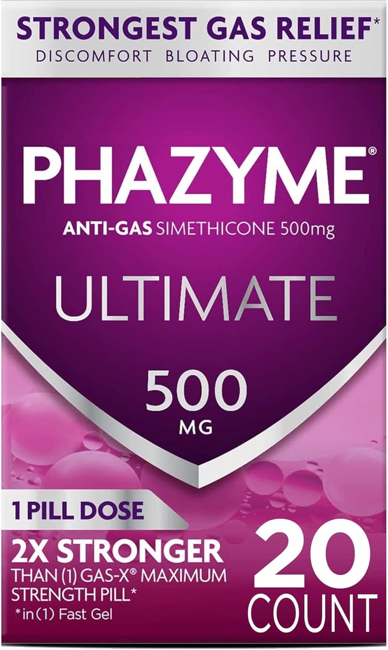 Phazyme Ultimate Gas Bloating Relief Works in Minutes 500 mg Simethicone Fast Gels 20 Count  Beano Ultra 800 Gas Prevention and Digestive Enzyme Supplement 100 Count - Image 2