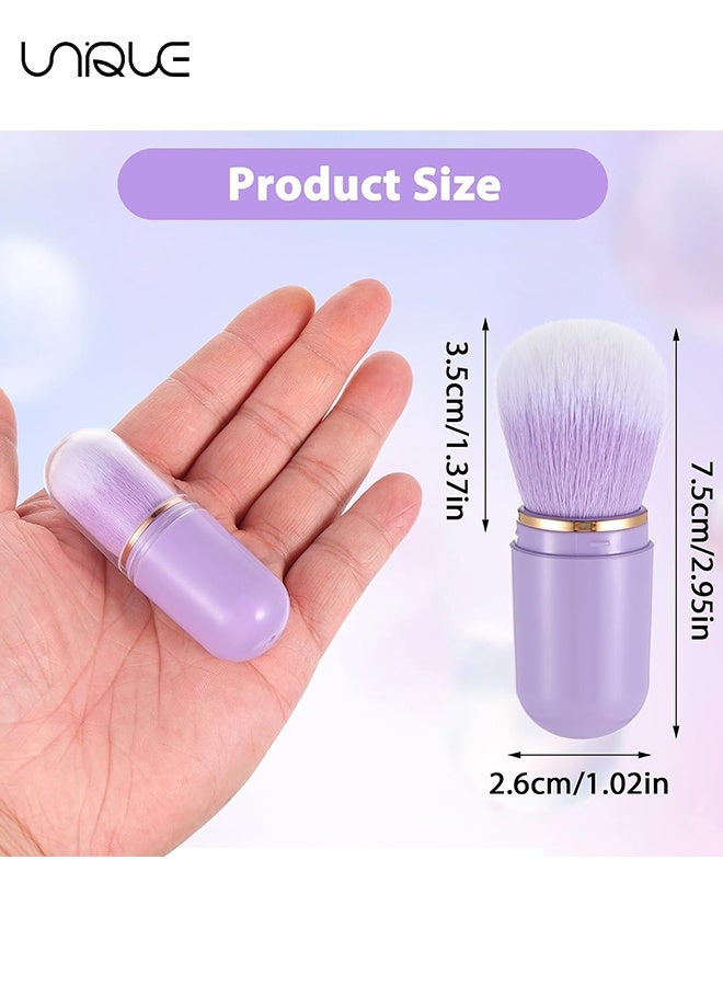 Unique Retractable Kabuki Makeup Brushes, 2 Pcs Travel Makeup Brushes Blush Brushes Cute Powder Brush Foundation Brush for Liquid Foundation Pressed Powder Contouring Cream(Green+Purple) - Image 2