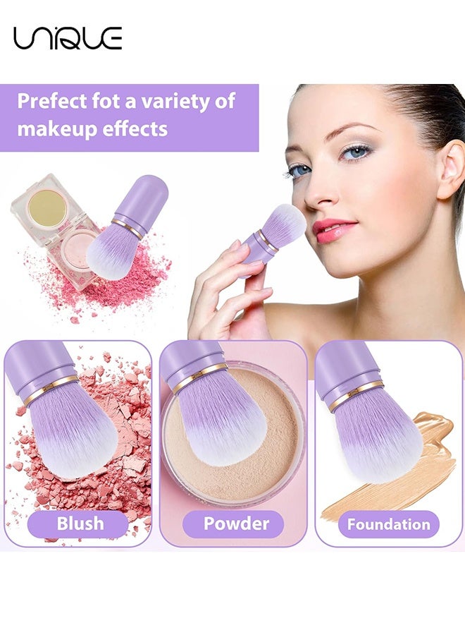 Unique Retractable Kabuki Makeup Brushes, 2 Pcs Travel Makeup Brushes Blush Brushes Cute Powder Brush Foundation Brush for Liquid Foundation Pressed Powder Contouring Cream(Green+Purple) - Image 5