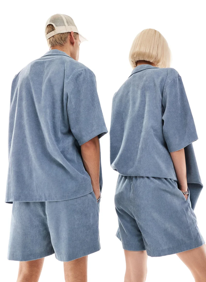 ريكلايمد فينتدج Reclaimed Vintage unisex cord short in blue co-ord