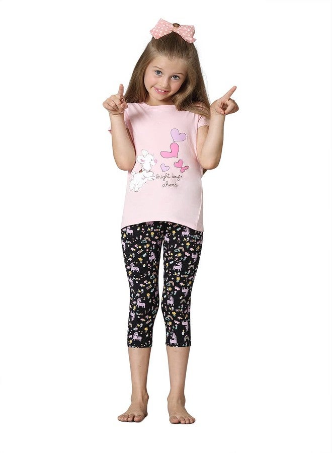 Van Heusen Girls Capri Pants - Power Plus Cotton Spandex - Regular High Rise, Ultra Soft, Durable_56303_Unicon Love AOP_11-12 Years, Pink - Image 1