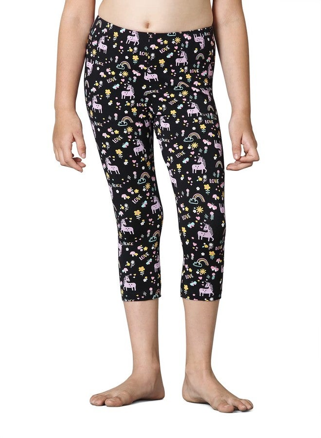 Van Heusen Girls Capri Pants - Power Plus Cotton Spandex - Regular High Rise, Ultra Soft, Durable_56303_Unicon Love AOP_11-12 Years, Pink - Image 2